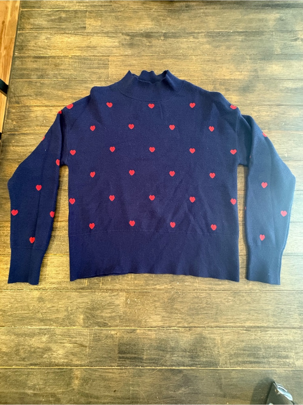Women’s Navy Cowl Neck Sweater with Red Heart Motif